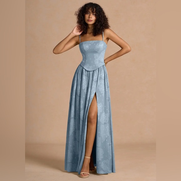 Azazie Strapless Light Blue Dress - Picture 3 of 8